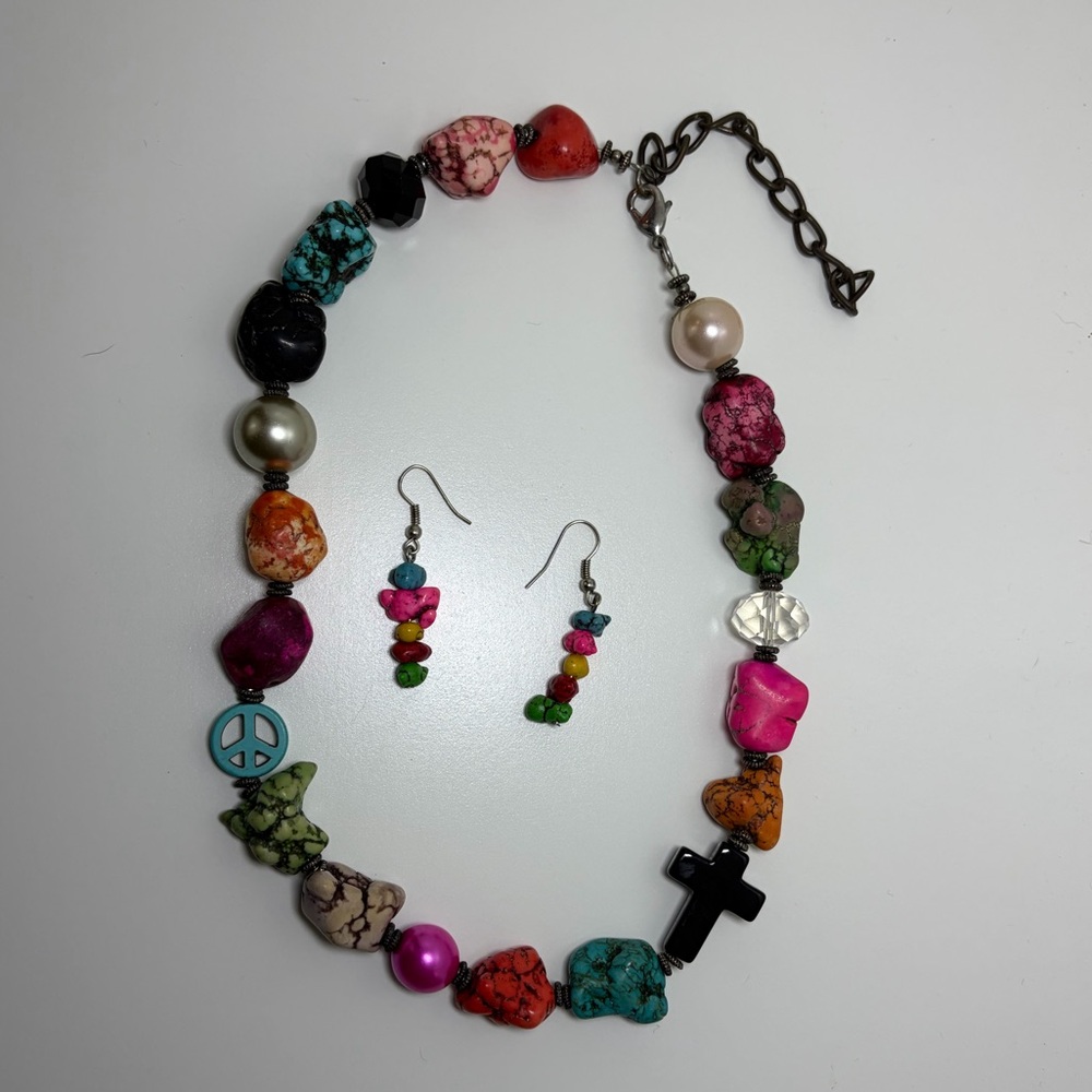 Colorful Beaded Necklace and Earring Set